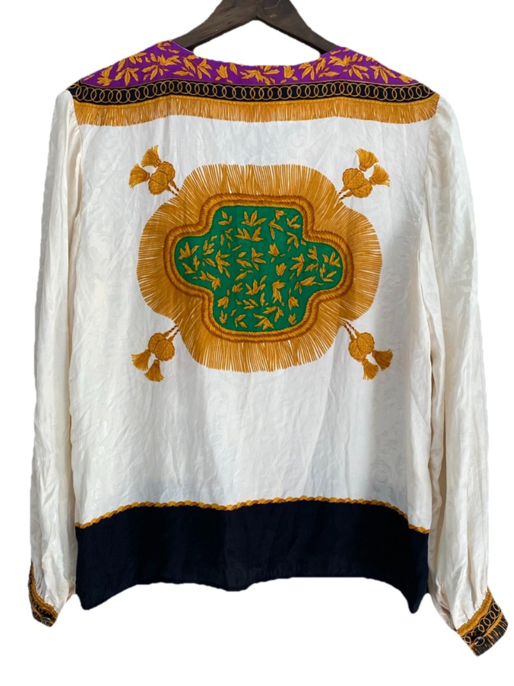 Adrianna Papell Cream and Black 100% Silk Blouse Women’s Size 12 Vintage - Picture 2 of 9